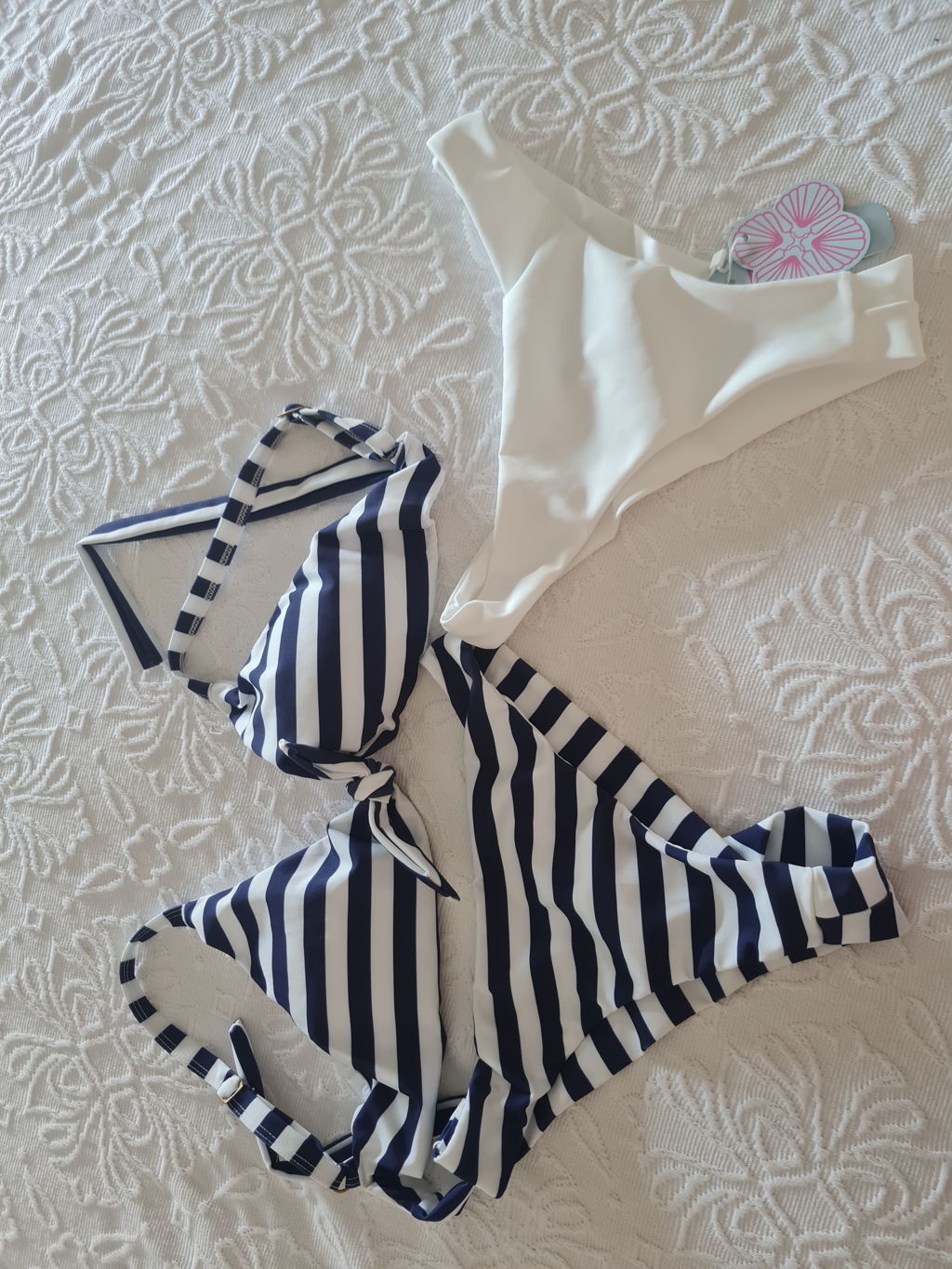 Biquíni Triangulo Nó Listras Azul Navy - Biquínis e Moda Praia